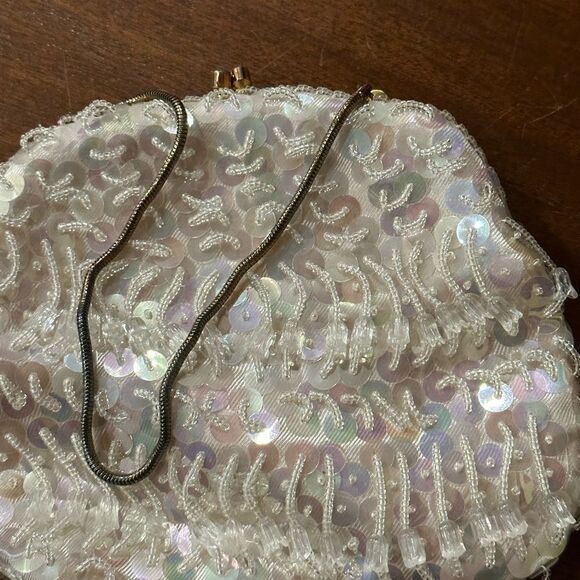 Vintage white purse, small beaded hand made, 80s vintage, wedding